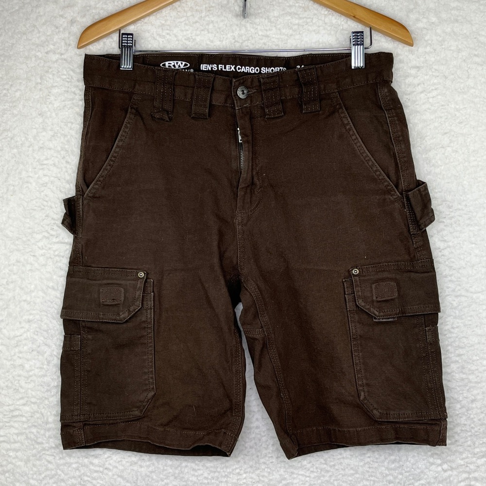 Rugged Wear RW Mens Flex Cargo Shorts Brown Size 34 Work Outdoor Utility